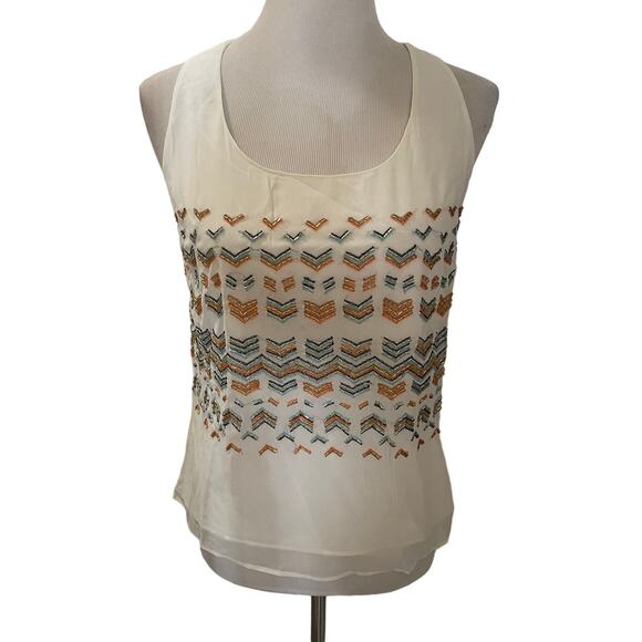 Anthropologie Tops - NWT Anthropologie Greylin Women's Cream Bohemian Sequin Sleeveless Blouse Top XS